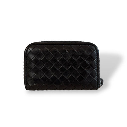 Bottega Veneta Coin Case Intrecciato Round Zip Dark Brown