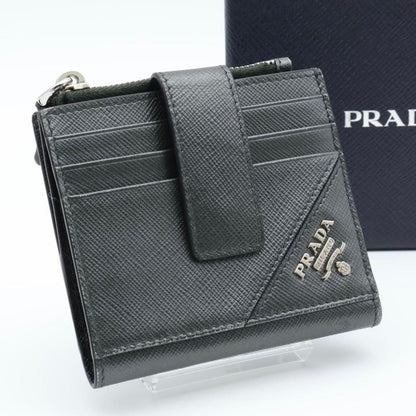 Prada Metal Logo Bifold Wallet Metallic Gray Black