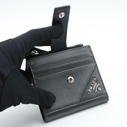 Prada Metal Logo Bifold Wallet Metallic Gray Black — view 2