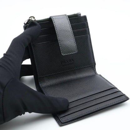 Prada Metal Logo Bifold Wallet Metallic Gray Black — view 3
