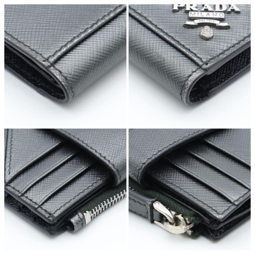 Prada Metal Logo Bifold Wallet Metallic Gray Black — view 8