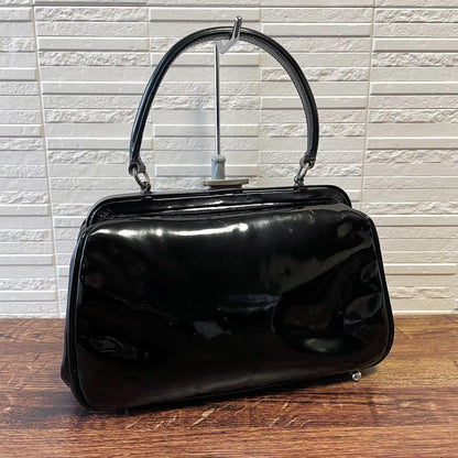 Prada Patent Patent Leather Hand Bag Kiss Lock Black — view 2