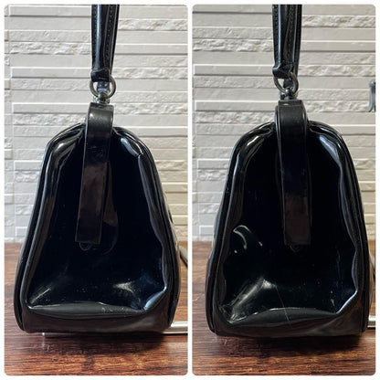 Prada Patent Patent Leather Hand Bag Kiss Lock Black — view 4
