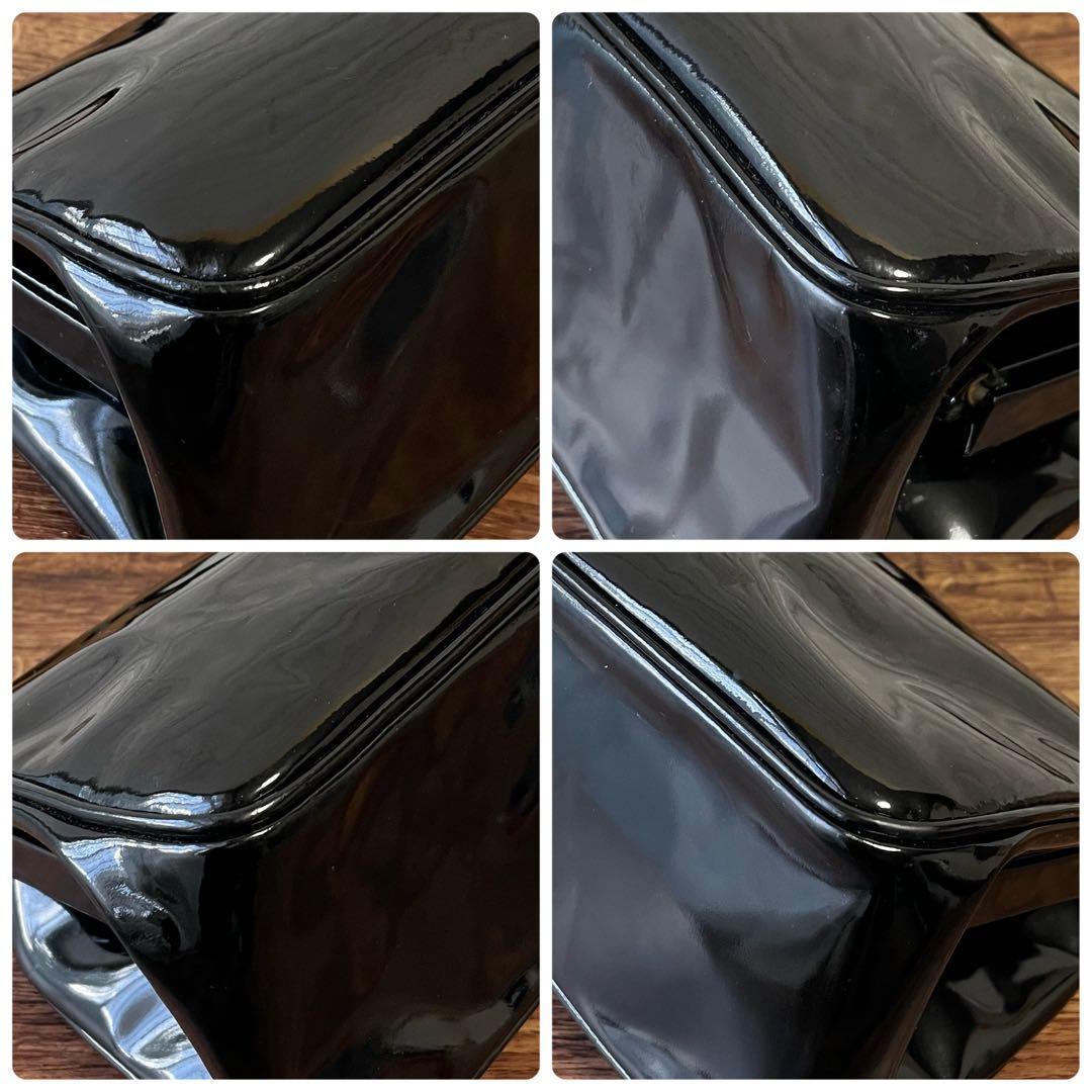 Prada Patent Patent Leather Hand Bag Kiss Lock Black — view 5