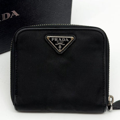 Prada Triangle Nylon Bifold Compact Black Saffiano Wallet — view 2