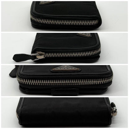 Prada Triangle Nylon Bifold Compact Black Saffiano Wallet — view 4