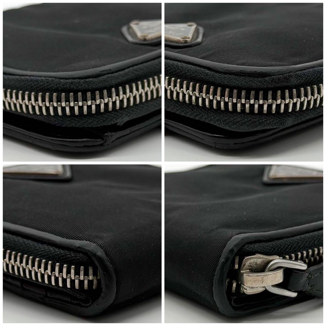 Prada Triangle Nylon Bifold Compact Black Saffiano Wallet — view 5