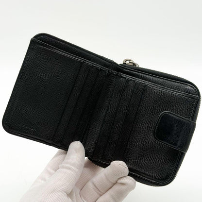Prada Triangle Nylon Bifold Compact Black Saffiano Wallet — view 6