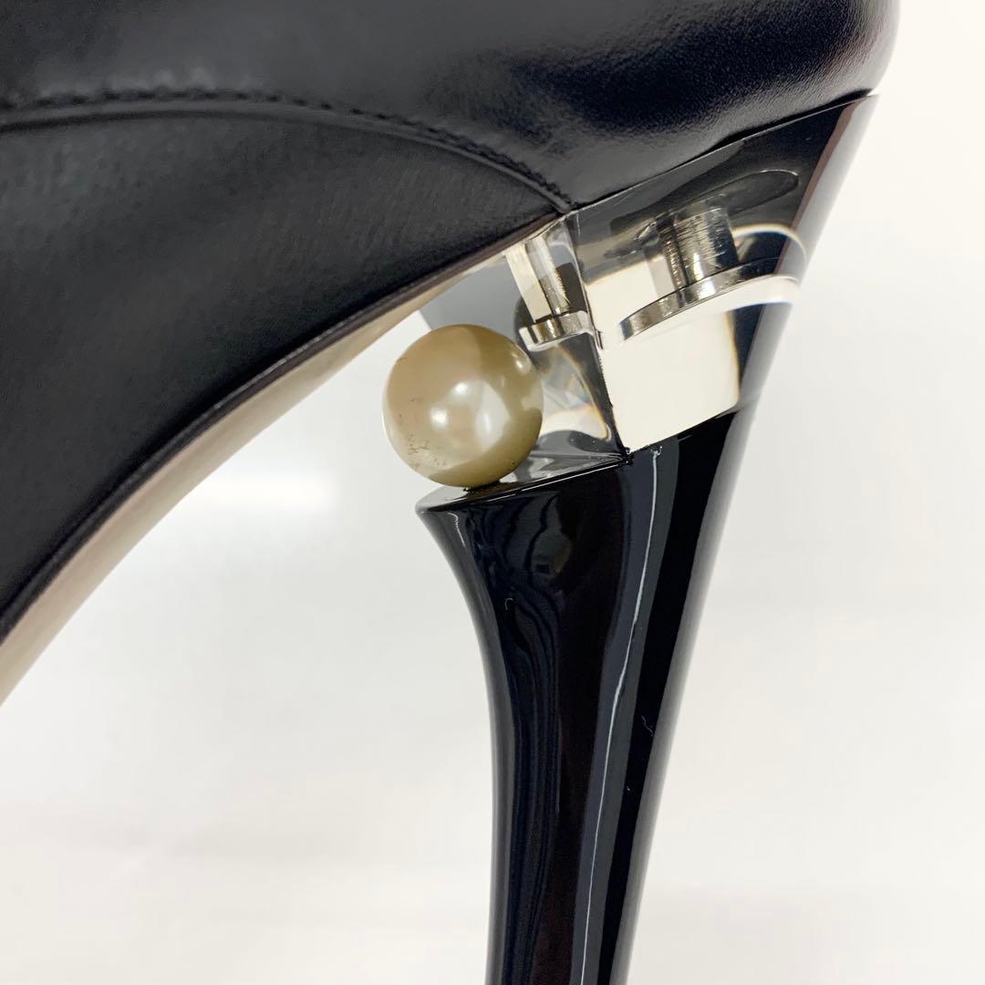 Chanel Lace Up Leather Pearl Booty Black