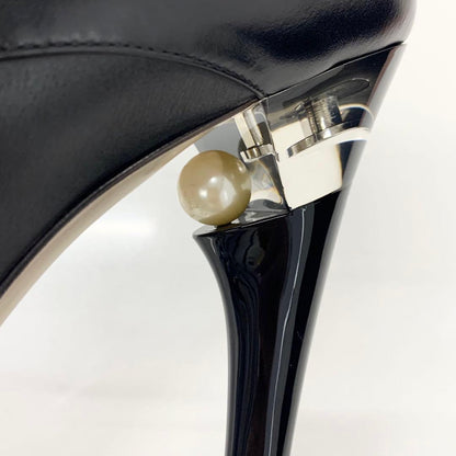 Chanel Lace Up Leather Pearl Booty Black