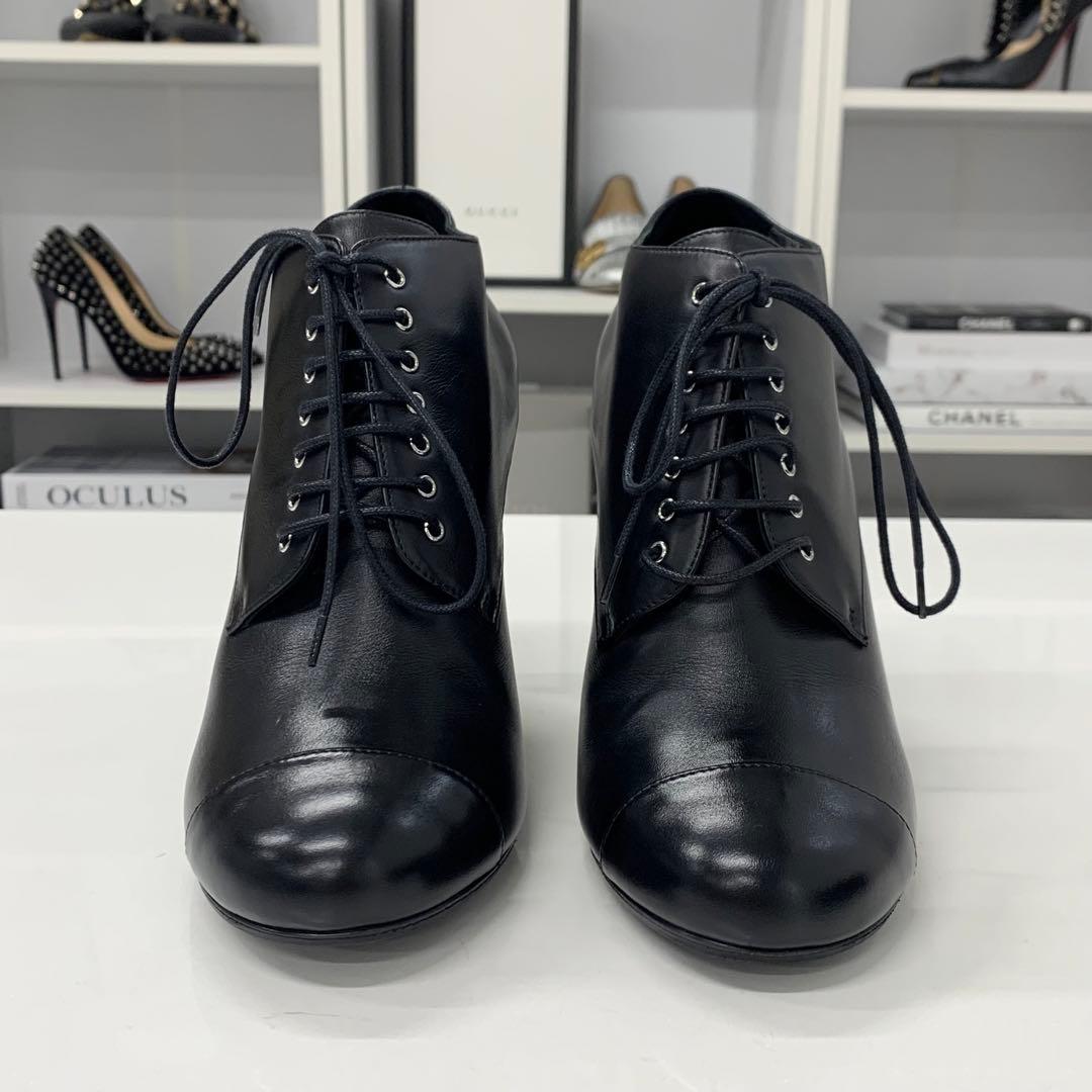 Chanel Lace Up Leather Pearl Booty Black