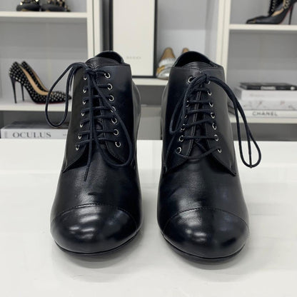 Chanel Lace Up Leather Pearl Booty Black
