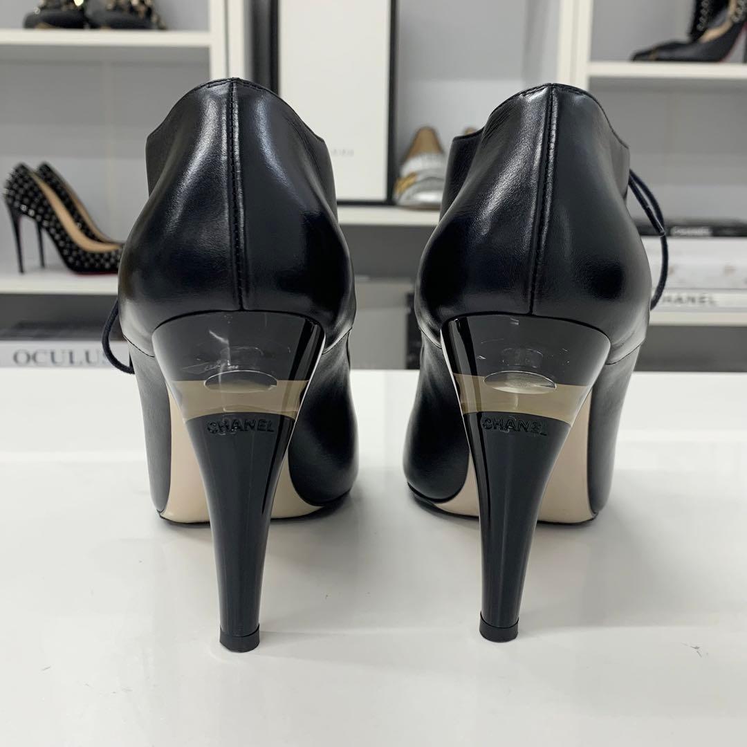 Chanel Lace Up Leather Pearl Booty Black