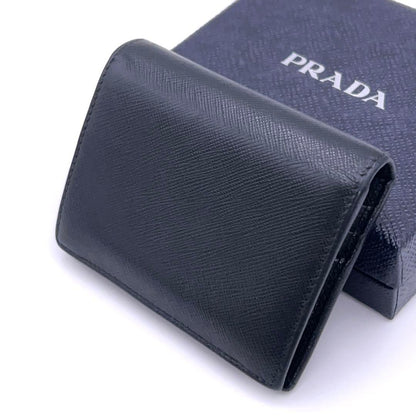 Prada Saffiano Bifold Wallet Triangle Black Leather — view 2
