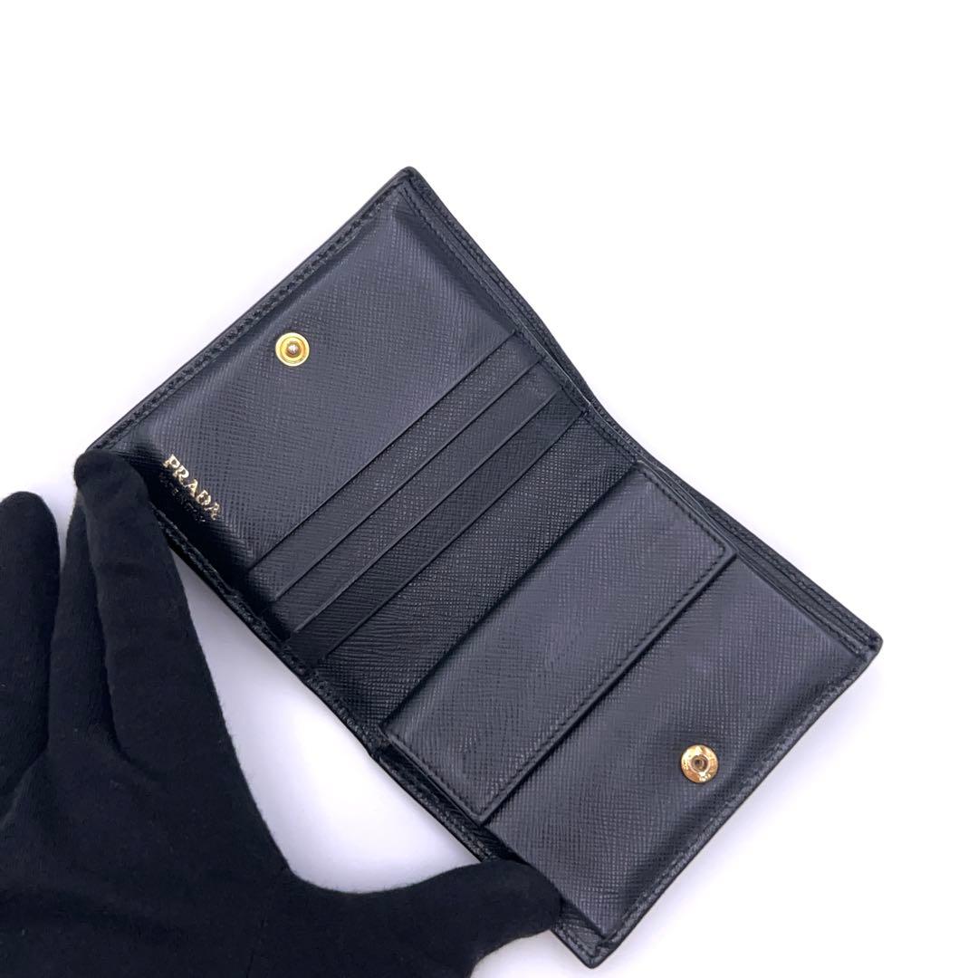 Prada Saffiano Bifold Wallet Triangle Black Leather — view 3