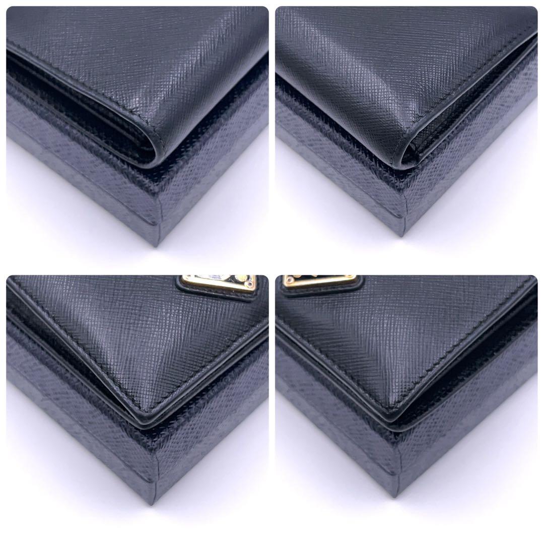 Prada Saffiano Bifold Wallet Triangle Black Leather — view 7