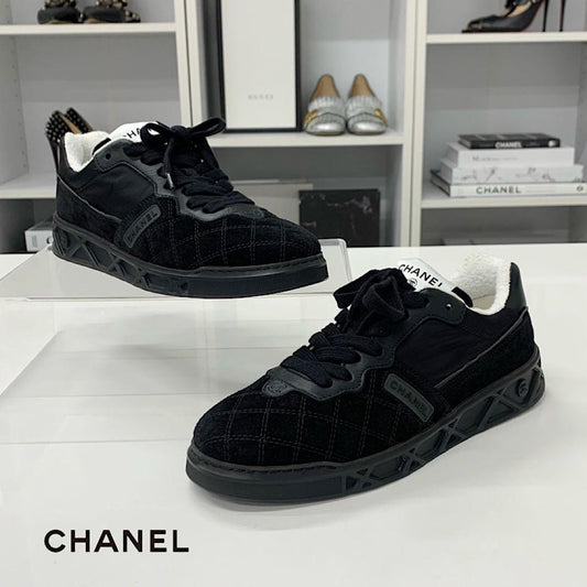 Chanel CC Logo Suede Nylon Sneakers Black