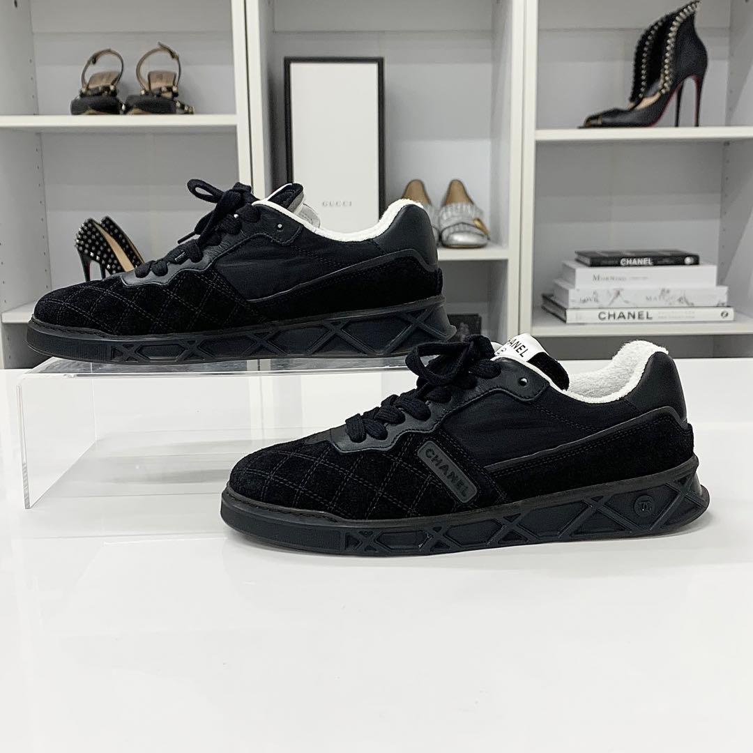 Chanel CC Logo Suede Nylon Sneakers Black — view 2