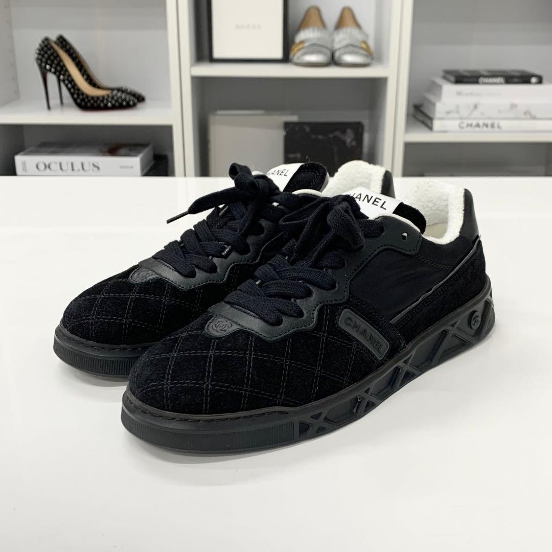 Chanel CC Logo Suede Nylon Sneakers Black — view 3