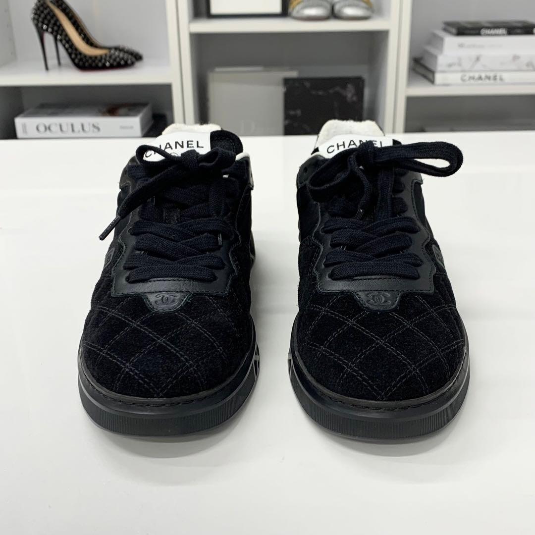 Chanel CC Logo Suede Nylon Sneakers Black — view 4
