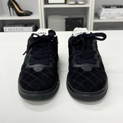 Chanel CC Logo Suede Nylon Sneakers Black — view 4