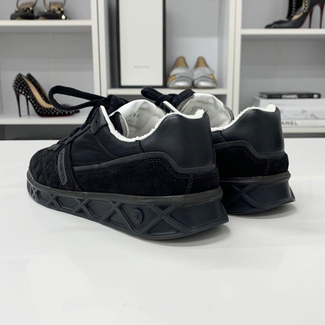 Chanel CC Logo Suede Nylon Sneakers Black — view 5