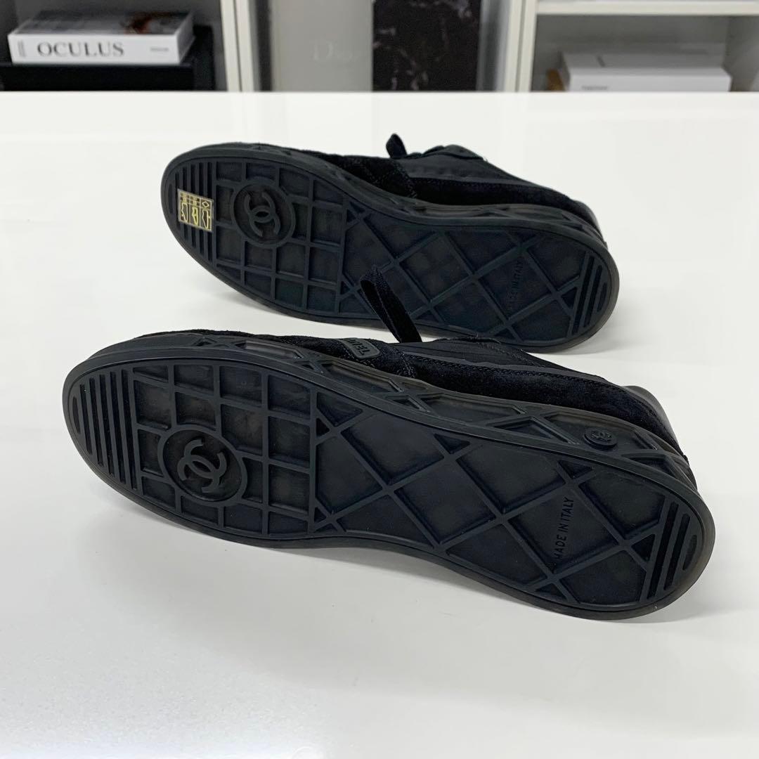Chanel CC Logo Suede Nylon Sneakers Black — view 7