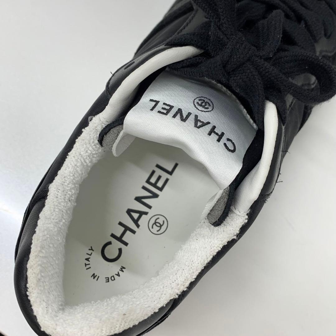 Chanel CC Logo Suede Nylon Sneakers Black — view 8