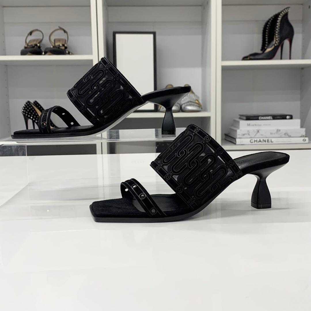Hermes Gioia Suede Mesh Sandals Black — view 2