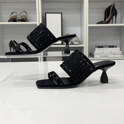 Hermes Gioia Suede Mesh Sandals Black — view 2
