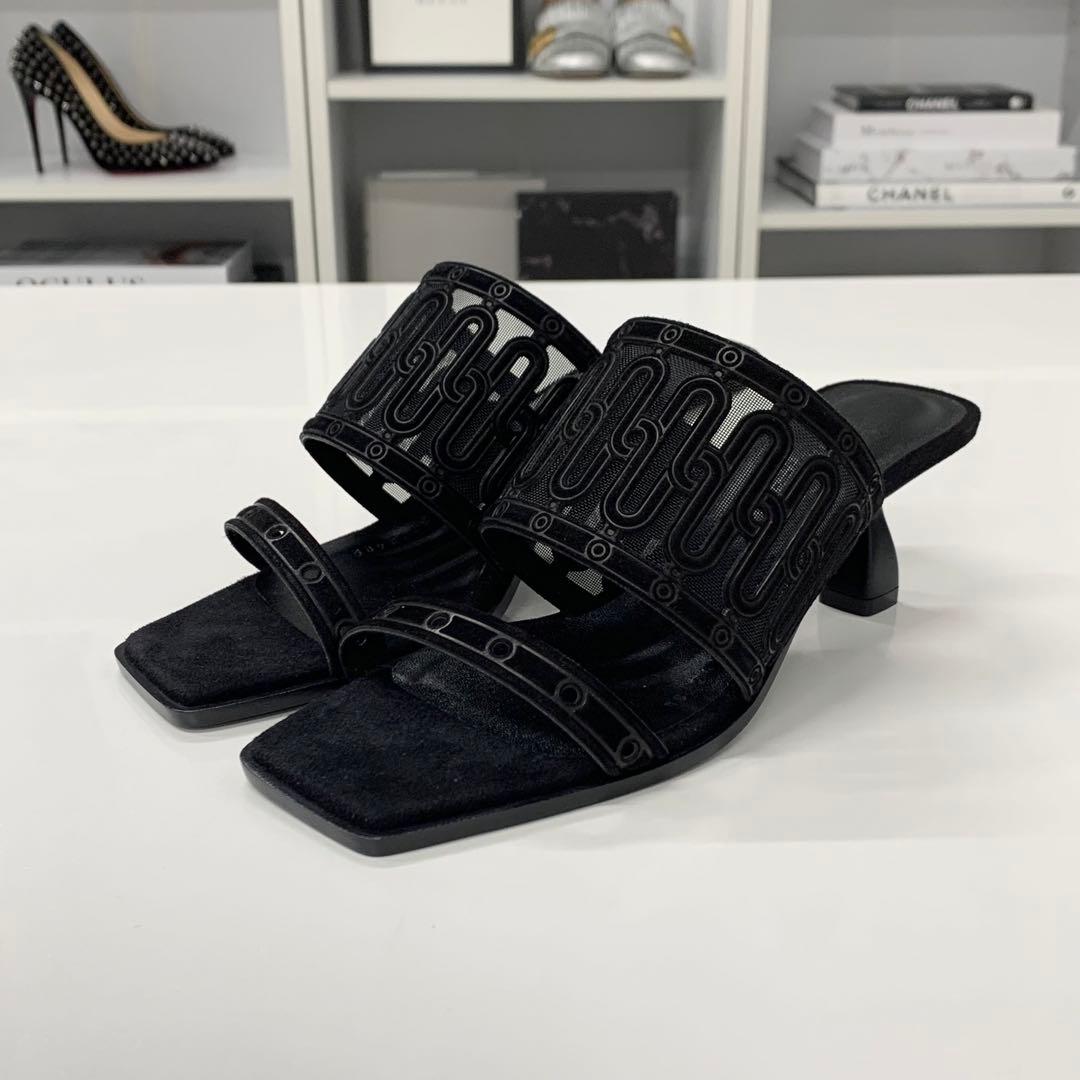 Hermes Gioia Suede Mesh Sandals Black — view 3