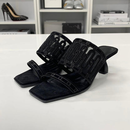 Hermes Gioia Suede Mesh Sandals Black — view 3