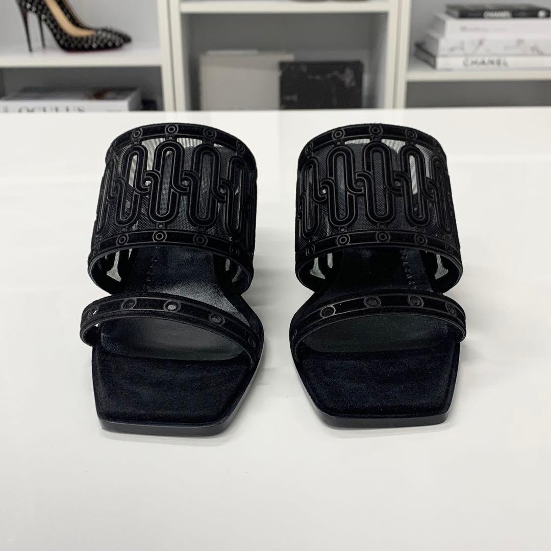 Hermes Gioia Suede Mesh Sandals Black — view 4
