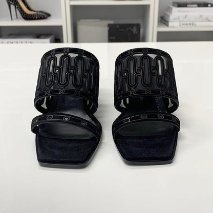 Hermes Gioia Suede Mesh Sandals Black — view 4