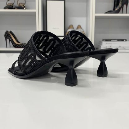 Hermes Gioia Suede Mesh Sandals Black — view 5