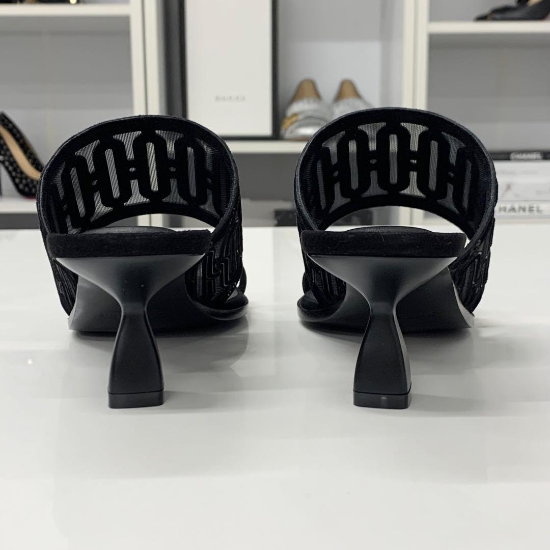 Hermes Gioia Suede Mesh Sandals Black — view 6
