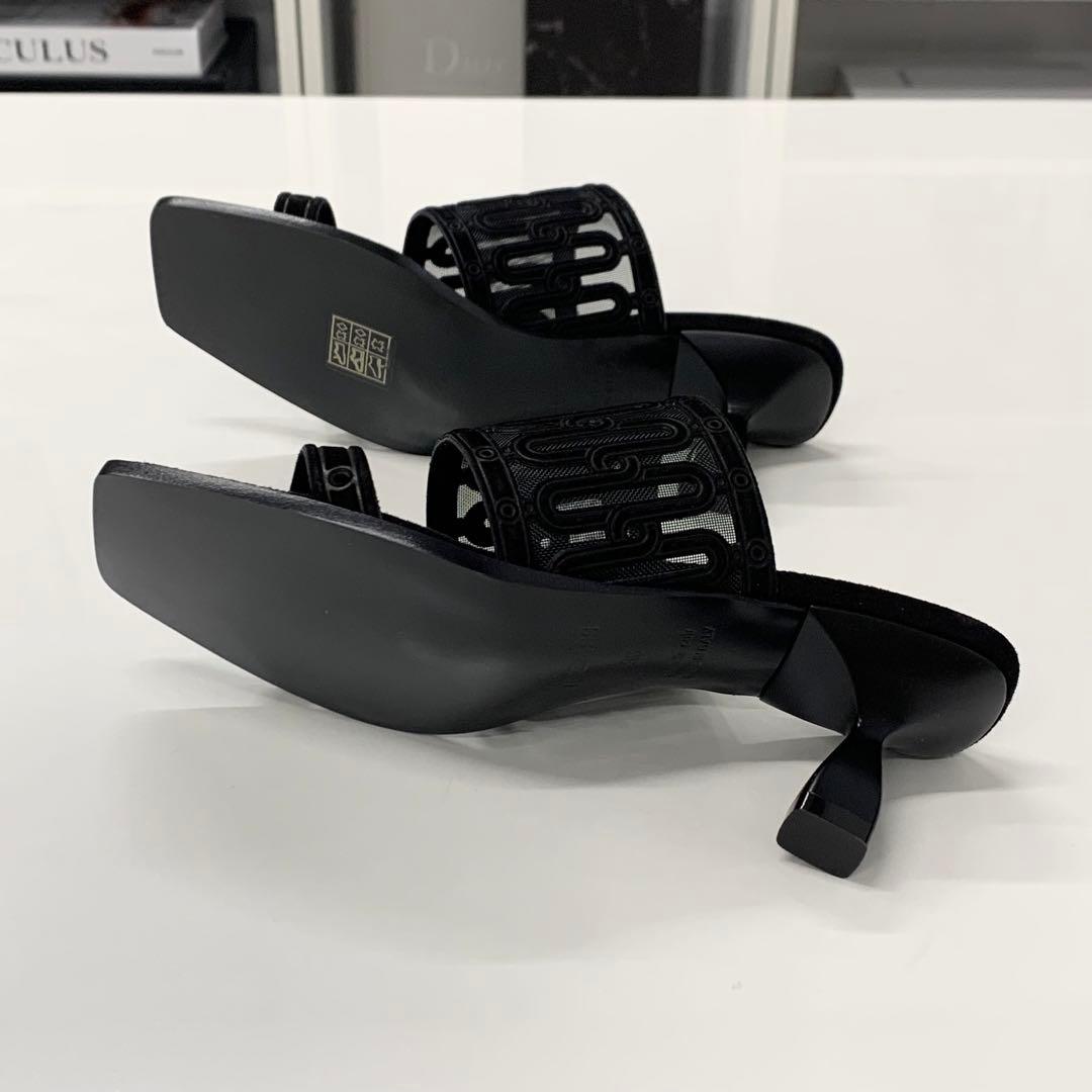 Hermes Gioia Suede Mesh Sandals Black — view 7