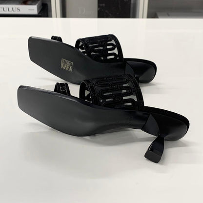 Hermes Gioia Suede Mesh Sandals Black — view 7