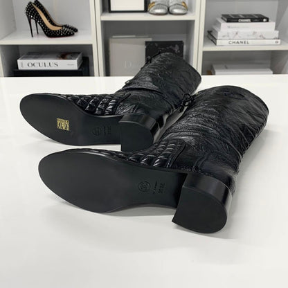 Chanel CC Logo Quilted Leather Wrinkled Long Boots — view 7