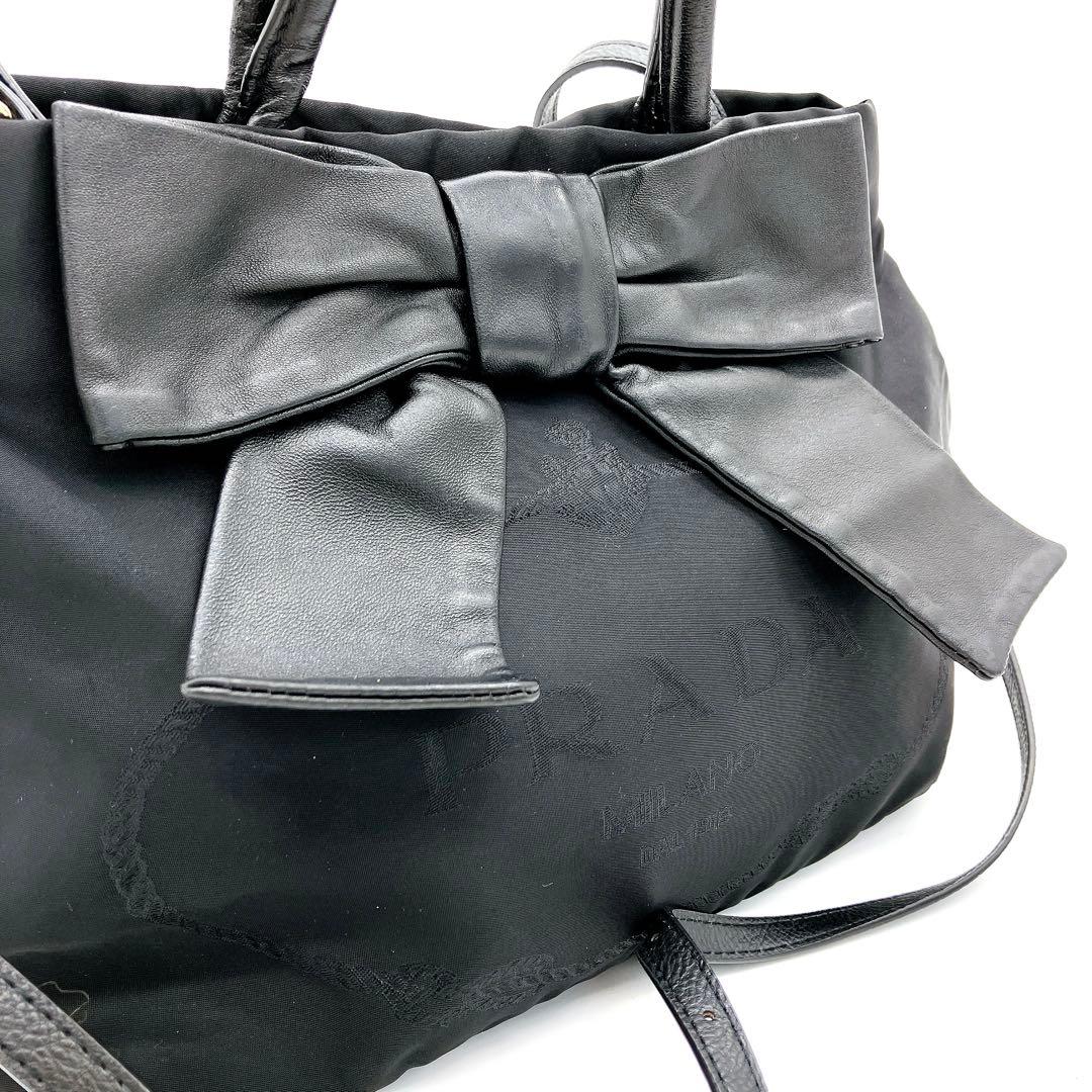 Prada Ribbon Bag Deca Logo Nylon Black 2-way
