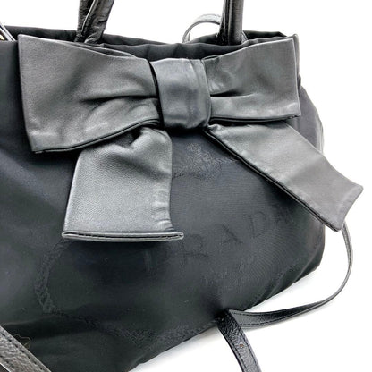 Prada Ribbon Bag Deca Logo Nylon Black 2-way