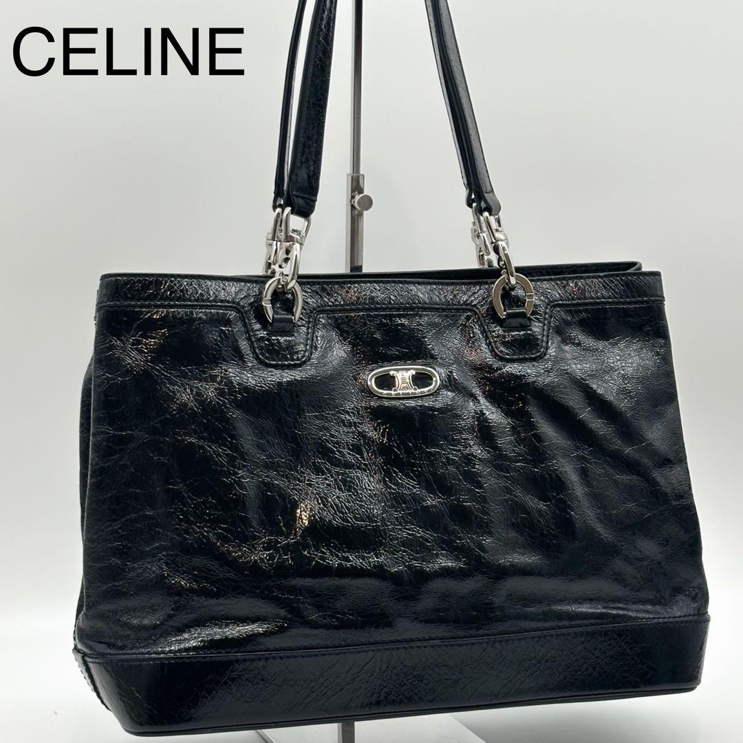 Celine Triomphe Leather Tote Black
