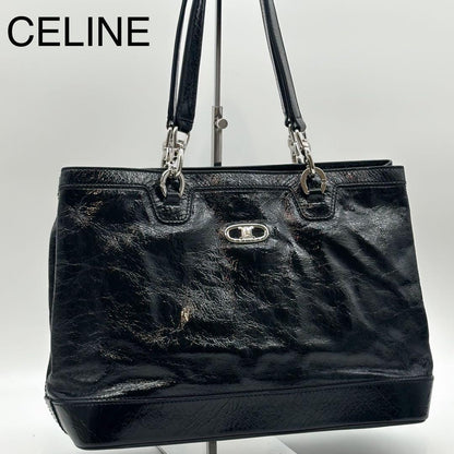 Celine Triomphe Leather Tote Black