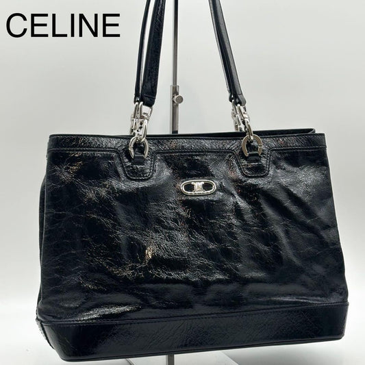 Celine Triomphe Leather Tote Black