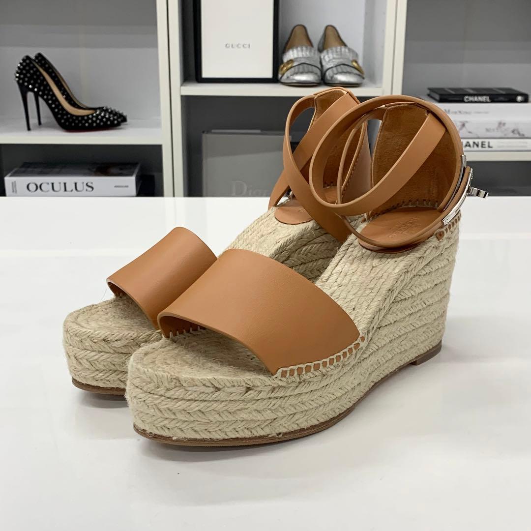Hermes Tipoli Leather Kelly Wedge Sole Espadrilles Sandals — view 3