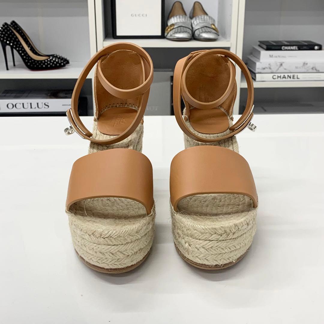 Hermes Tipoli Leather Kelly Wedge Sole Espadrilles Sandals — view 4