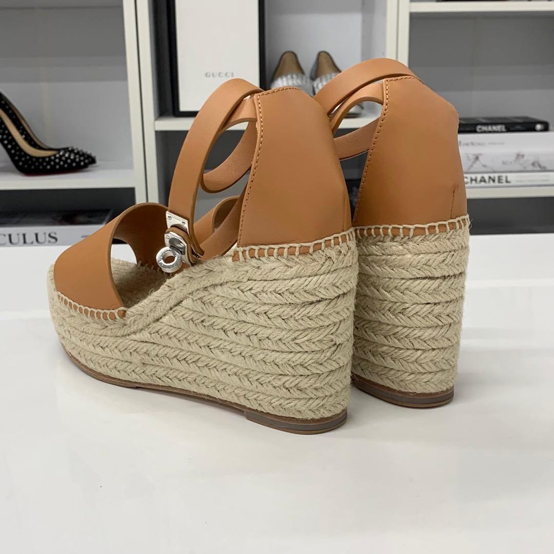 Hermes Tipoli Leather Kelly Wedge Sole Espadrilles Sandals — view 5