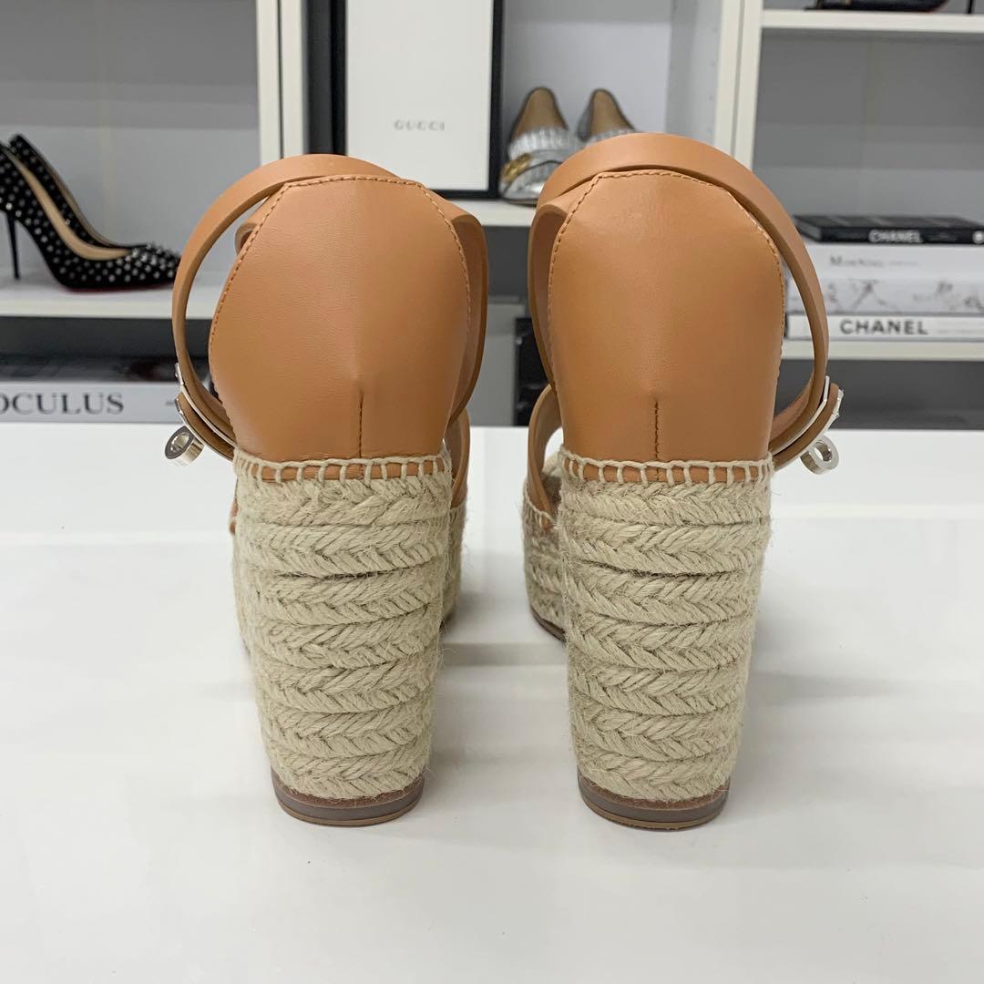 Hermes Tipoli Leather Kelly Wedge Sole Espadrilles Sandals — view 6