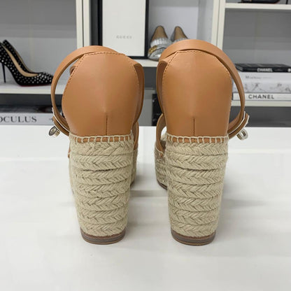 Hermes Tipoli Leather Kelly Wedge Sole Espadrilles Sandals — view 6