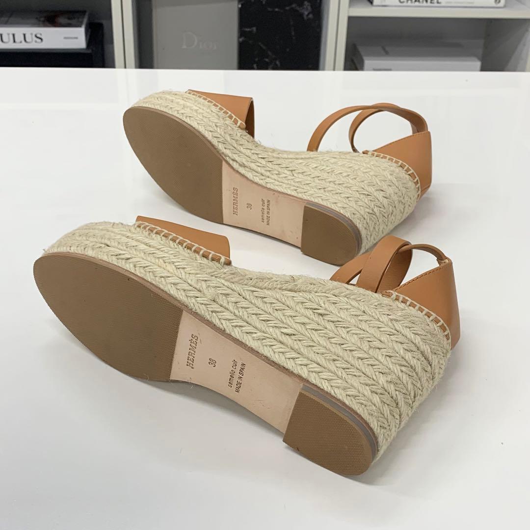Hermes Tipoli Leather Kelly Wedge Sole Espadrilles Sandals — view 7